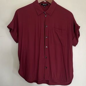 Madewell Central Drapey Short Sleeve Shirt in Dusty Burgundy EUC Size Small